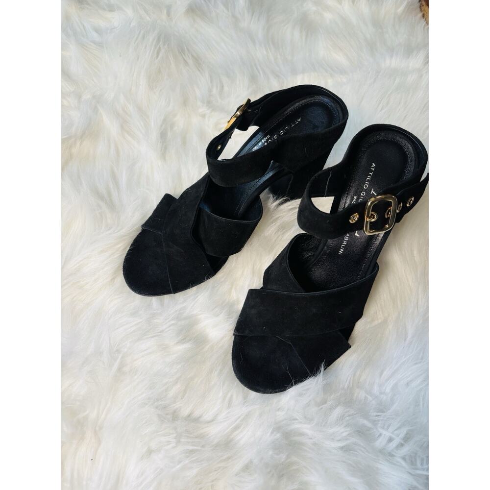 $460 AGL CRISSCROSS Two Band Sandal SLIP ON SUEDE BLACK BUCKLE 39 NWOT
